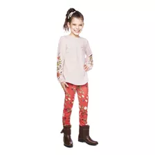 Conjunto Menina Camiseta Rosé Manga Longa E Legging Garden