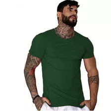 Camisa Masculina Slim Básica Lisa Gola Redonda Manga Curta 