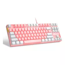 Teclado Magegee Mk-star Mecanico Rosa Branco 87 Teclas 