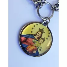 Pulsera De Eslabones Rolo Con Medalla De La Virgen Maria
