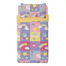 Colcha Cobreleito Dupla Face Kids Estampado Lepper 2 Peças Cor Unicórnio