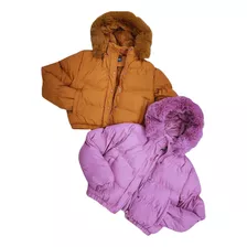 Puffer Campera Con Piel En Su Interior Y Capucha Desmontable