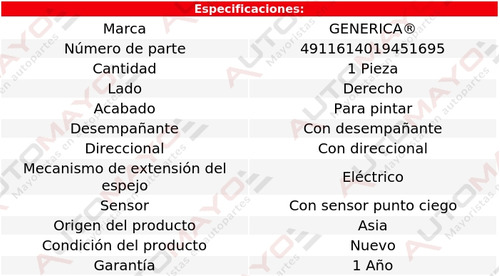 Un Espejo Derecho Elect P/pintar Genrica Tucson 2016-2019 Foto 2