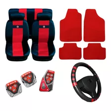 Kit Vermelho Capas Bancos Pedaleira Tapetes Volante Palio 97