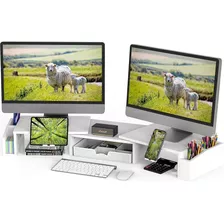 Soporte Doble Monitor De Escritorio Cajón, Blanco