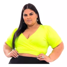 Cropped Manga Bufante Feminino Plus Size Neon Top Tendência