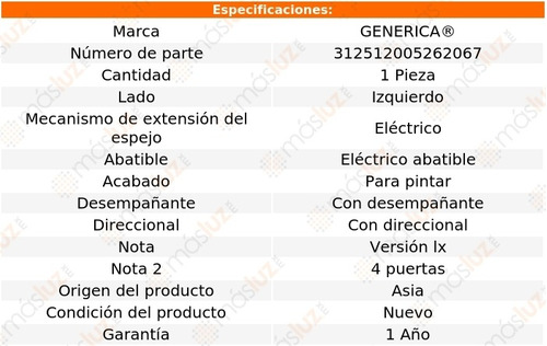 Espejo Lat Izq Elect P/pintar C/desemp C/direcc Optima 15 Foto 2