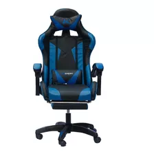 Cadeira Gamer Azul Reclinável Com Massageador Apoio De Pés