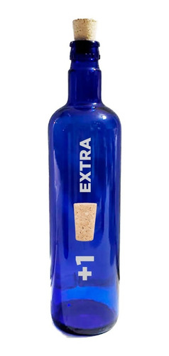 Botella Vidrio Azul Hooponopono Lisa Corcho Agua Solarizada