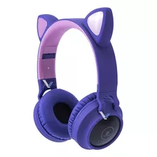 Diadema Bluetooth Con Orejas Gato Aux 3.5 Mm Micro Sd Color Violeta