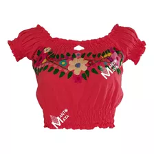 Blusa Mexicana Artesanal Ombliguera Bordada A Mano