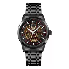 Reloj Hombre Burk 9225 Original Eeuu Automatico Minimalista Color De La Malla Negro Color Del Fondo Rojo