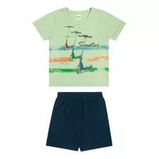 Conjunto Infantil Camiseta Bermuda Patinete Diversão Cores