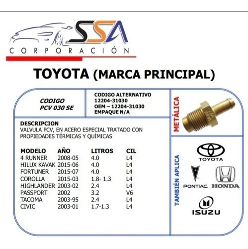 Vlvula Pcv Toyota Corolla 1.3 1.8 03-2015 Tacoma 2.4 95-03 Foto 6