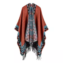 Boho Mujer Tejido Poncho Falso Falso Laranja