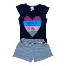 Conjunto Blusa Short Infantil Juvenil Menina Charmosa