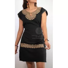 Hermoso Vestido Bordado A Mano Manta Artesanal Cadenilla 