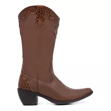 Bota Texana Country Feminina Cano Alto Couro Legitimo