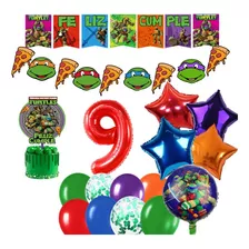 Combo Pack Globos Tortugas Ninjas Banderin Topper