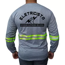 Camiseta Manga Longa Com Faixa Refletiva Para Eletricista