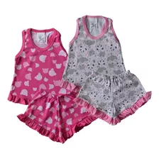 2 Pijama Regata Infantil Feminino Estampado Verão Quente 1/3