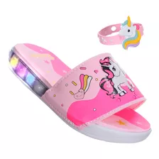 Chinelo Com Luz Pisca Unicornio Menina Rosa 