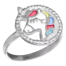 Anillo Unicornio De Plata 925 Esmaltado Colores Pastel Cute