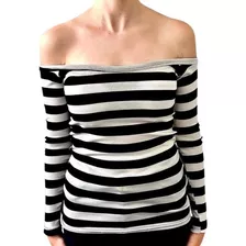 Blusa Manga Longa Feminina Ombro A Ombro Li E Listrada