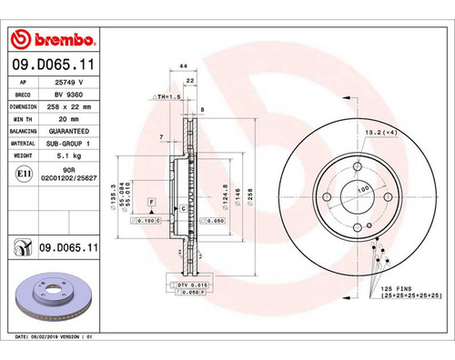 Par Discos Brembo Mazda 2 2019-2016  Yaris R 2019-2016 Del Foto 2