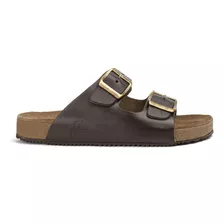 Sandália Papete Birken Feminina Masculina Couro Fivela Café