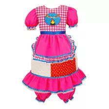 Vestido Fogueira Infantil Festa Junina Rosa Pink Caipira