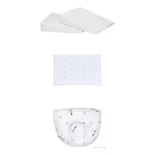 Kit Travesseiro Anti Refluxo + Anti Sufocamento + Anatômico Cor Branco