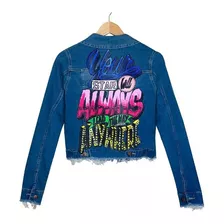 Campera Jean Elastizada Azul Frase Lettering Estrella Guia