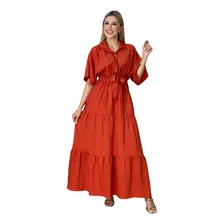 Vestido Longo Moda Evangélica Amarrar Botões Cores Modernas