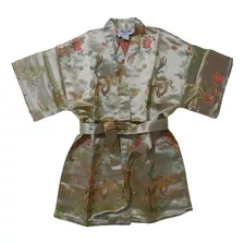 Kimono Infantil Dourado Com Estampa Dragão E Fênix