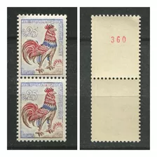 Francia Sello Yvert 1331b Mnh Variante Nº Rojo Coq Año 1962