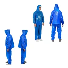Conjunto Azul Capa Calça E Bota Plástica Motoqueiro De Chuva