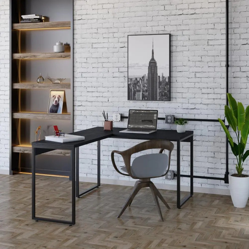 Mesa Em L Kuadra Office 120x150x75cm Cor Preto Ônix / Est.preta