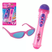 Microfone Para Meninas + Óculos Pop Star Luz Som Brinquedo