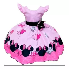 Vestido Infantil Inspirado Minnie Fantasia Luxo Rosa 887