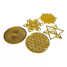 Kit 5 Mandalas Geometria Sagrada 15cm Cada Mdf Amarelo