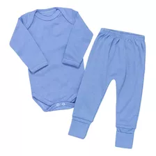 Conjunto Para Bebê Body E Calça 100% Algodão - Azul Serenity