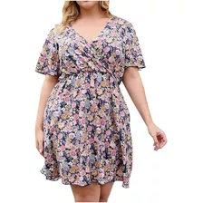 Vestido De Mujer De Talla Grande Verano Manga Corta Casual C