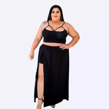 1 Conjunto De Saia Longa De Fenda + 1 Cropped Plus Size 48