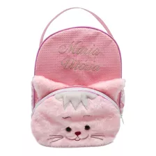 Mochila Escolar Infantil Bichinho Personaliza Gatinha Rosa G