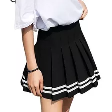 Saia Colegial Listrada Pregueada Preta - Kpop - Lolita 