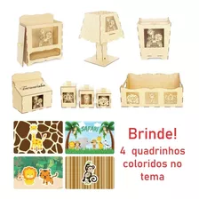 Kit Higiene Bebê Safari Mdf Cru 8 Peças + Brinde