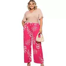 Calça Feminina Plus Size Pantalona Estampa Verão Elástico