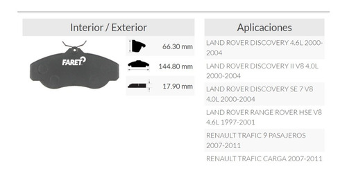 Balata Delantera Land Rover Range Rover Hse V8 4.6l 97-01 Foto 3