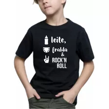 Camiseta Bebê Fralda Leite Rock Roupa Infantil Novidade Moda